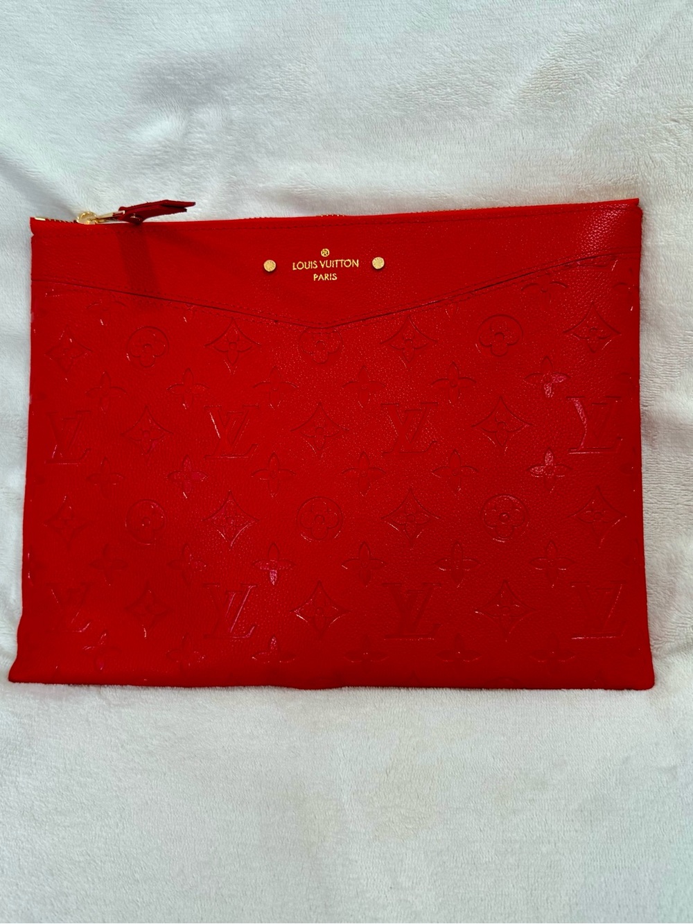Red Embossed Leather Pouch   with Gold Hardware